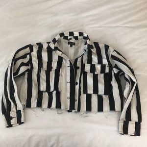 Topshop Striped Cutoff Denim Jacket